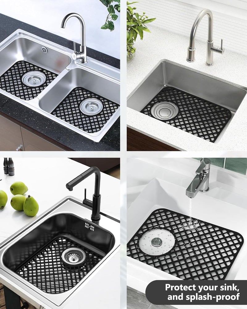 BEHOK Store 2 Pack Silicone Sink Protectors for Kitchen Sink, Lozenge Pattern 13 x 11 Inches Sink Mat, Non-Slip and Durable Sink Protector Silicone, Rear Drain, Black - Image 3